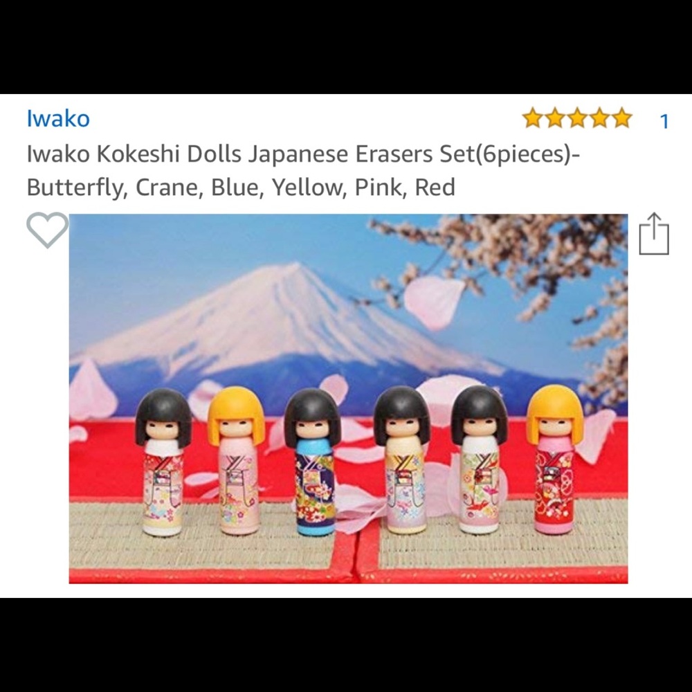 Kokeshi Japanese Doll erasers - set of 6